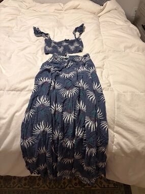 Lulu's Navy Blue Two-Piece Floral Skirt Set